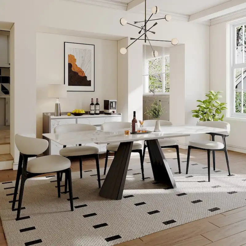 Table à manger moderne extensible de 160 à 240 cm pour 6 à 10 personnes, plateau en pierre frittée blanche brillante