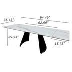 Table à manger moderne extensible de 160 à 240 cm pour 6 à 10 personnes, plateau en pierre frittée blanche brillante