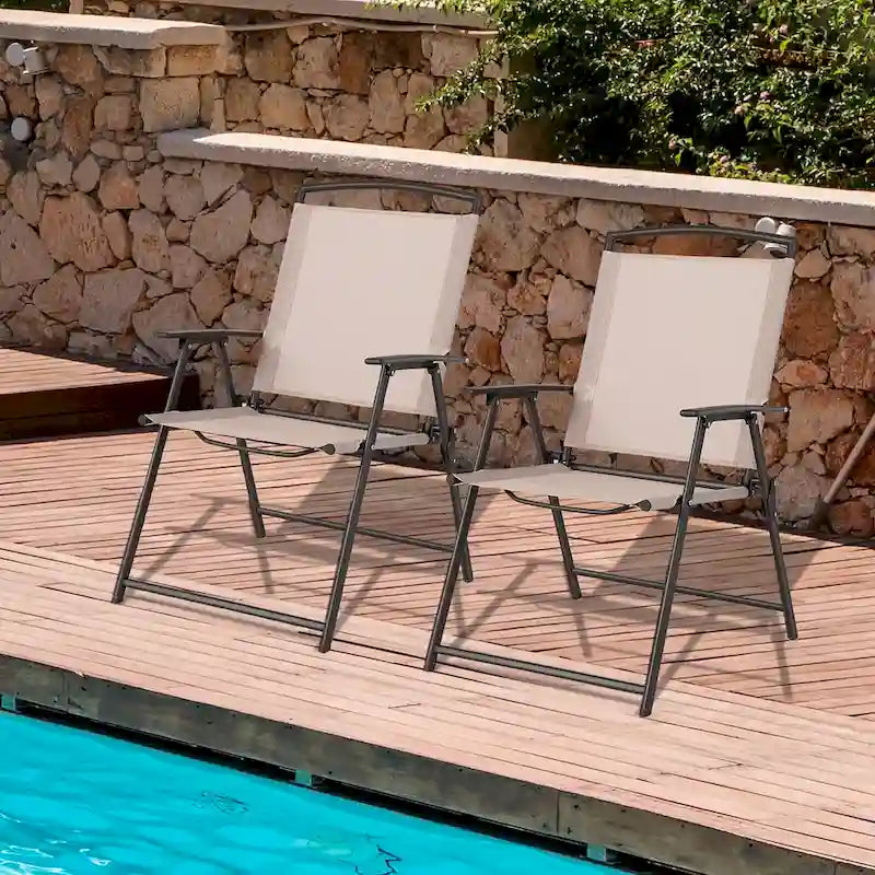 2 chaises de salle à manger pliantes de patio en textilène avec accoudoirs et cadre en acier