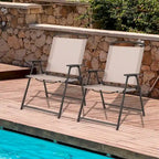 2 chaises de salle à manger pliantes de patio en textilène avec accoudoirs et cadre en acier