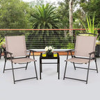 2 chaises de salle à manger pliantes de patio en textilène avec accoudoirs et cadre en acier