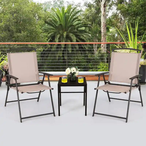 2 chaises de salle à manger pliantes de patio en textilène avec accoudoirs et cadre en acier