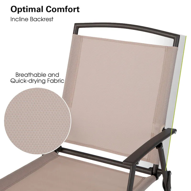 2 chaises de salle à manger pliantes de patio en textilène avec accoudoirs et cadre en acier