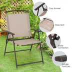 2 chaises de salle à manger pliantes de patio en textilène avec accoudoirs et cadre en acier