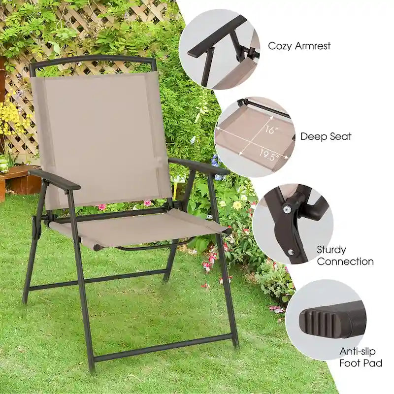 2 chaises de salle à manger pliantes de patio en textilène avec accoudoirs et cadre en acier