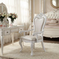 Zenie Dining Armchair Set of 2, Carved Cabriole, Faux Leather, White Wood
