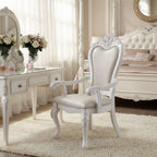 Zenie Dining Armchair Set of 2, Carved Cabriole, Faux Leather, White Wood