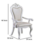 Ensemble de 2 fauteuils de salle à manger, pieds cabriolets sculptés, similicuir, bois blanc