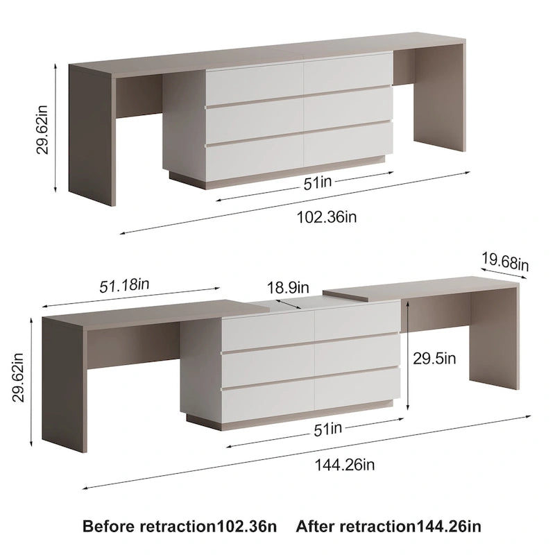 144.26 Bureau extensible Home Office avec 6 tiroirs