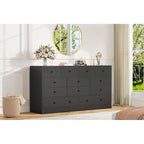 Commode à 12 tiroirs pour chambre à coucher, commode en bois de 155 cm avec prise de courant