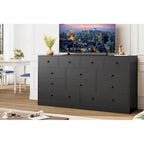 Commode à 12 tiroirs pour chambre à coucher, commode en bois de 155 cm avec prise de courant