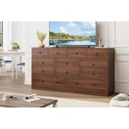 Commode à 12 tiroirs pour chambre à coucher, commode en bois de 155 cm avec prise de courant