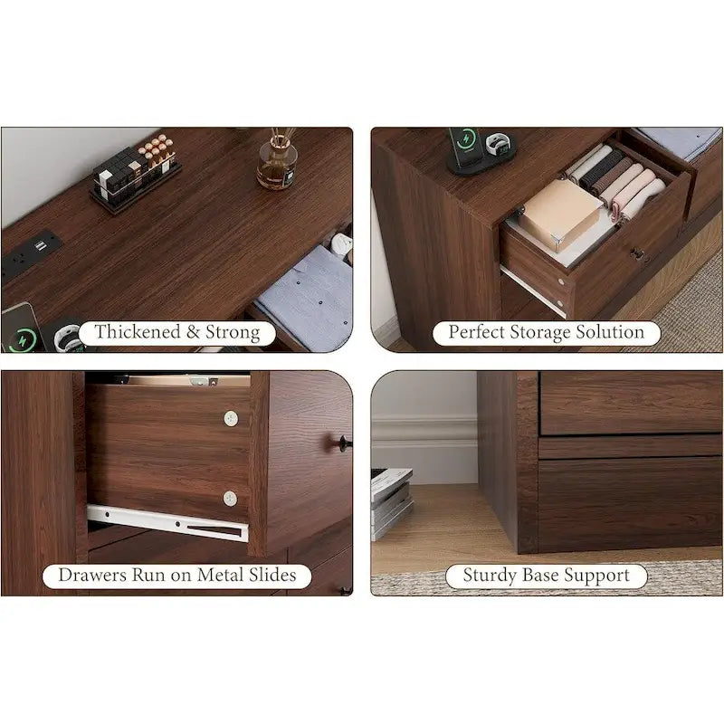 Commode à 12 tiroirs pour chambre à coucher, commode en bois de 155 cm avec prise de courant