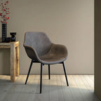 Chaise de salle à manger en cuir avec pieds en fer, lot de 4 fauteuils modernes