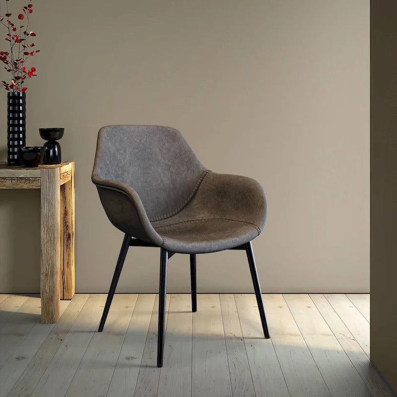 Chaise de salle à manger en cuir avec pieds en fer, lot de 4 fauteuils modernes