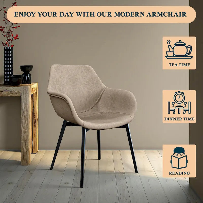 Chaise de salle à manger en cuir avec pieds en fer, lot de 4 fauteuils modernes