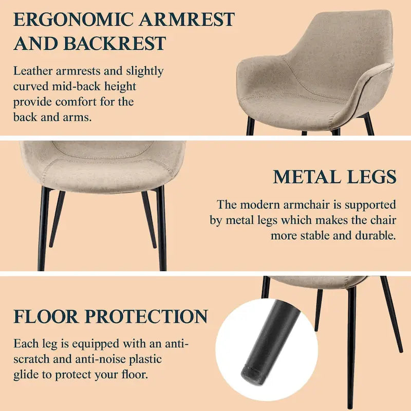 Chaise de salle à manger en cuir avec pieds en fer, lot de 4 fauteuils modernes