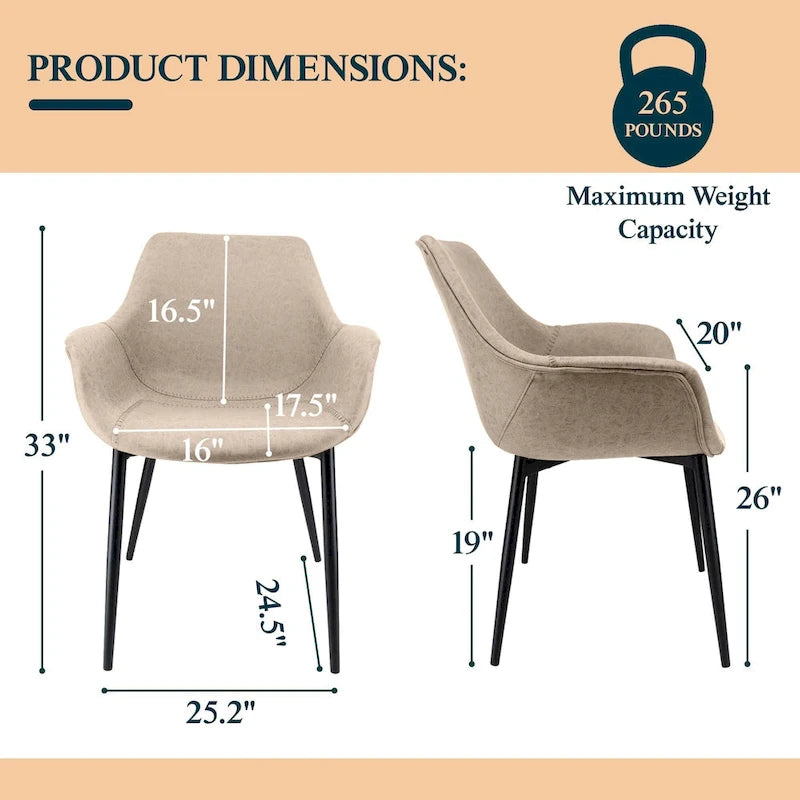 Chaise de salle à manger en cuir avec pieds en fer, lot de 4 fauteuils modernes