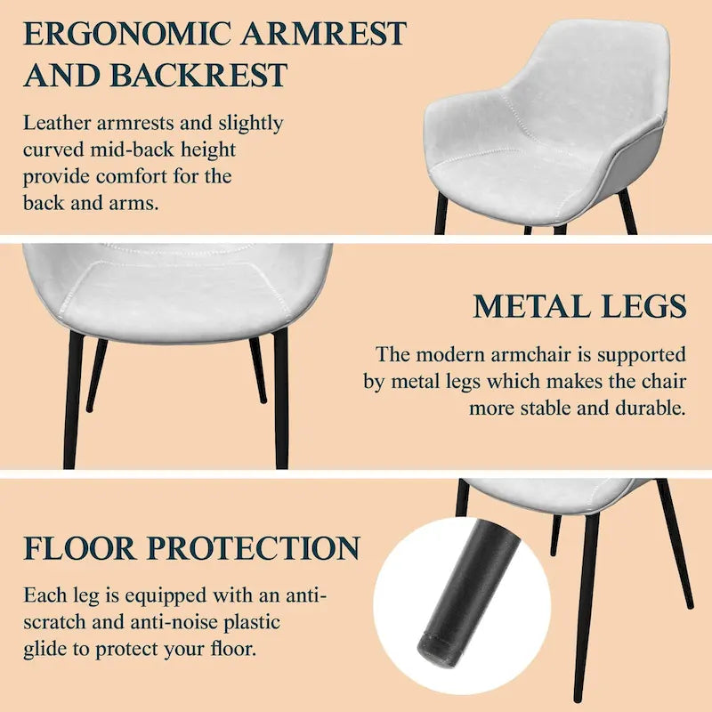 Chaise de salle à manger en cuir avec pieds en fer, lot de 4 fauteuils modernes