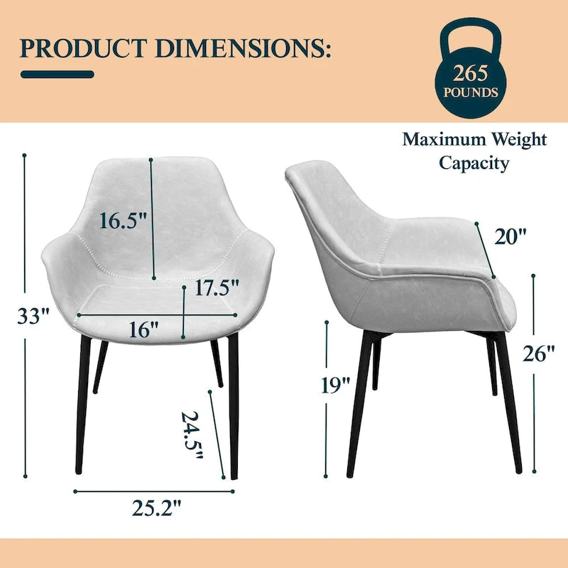 Chaise de salle à manger en cuir avec pieds en fer, lot de 4 fauteuils modernes