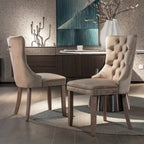 Lot de 2 chaises de salle à manger modernes en velours capitonné avec pieds en bois et clous décoratifs