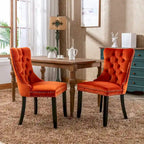 Lot de 2 chaises de salle à manger modernes en velours capitonné avec pieds en bois et clous décoratifs