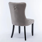 Lot de 2 chaises de salle à manger modernes en velours capitonné avec pieds en bois et clous décoratifs