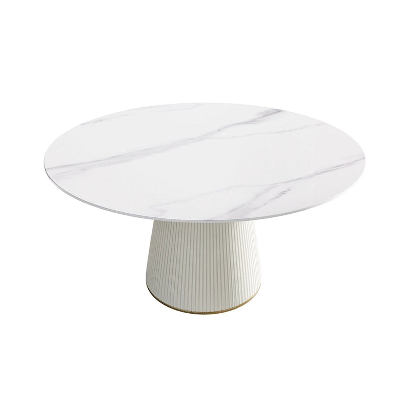 Table à manger ronde sur pied en PU, imitation marbre