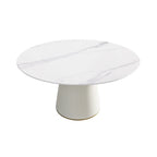 Table à manger ronde sur pied en PU, imitation marbre