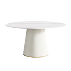 Table à manger ronde sur pied en PU, imitation marbre