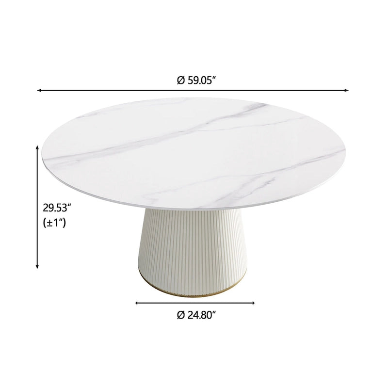 Table à manger ronde sur pied en PU, imitation marbre