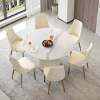 Table à manger ronde sur pied en PU, imitation marbre