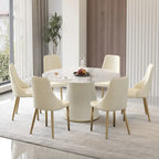 Table à manger ronde sur pied en PU, imitation marbre