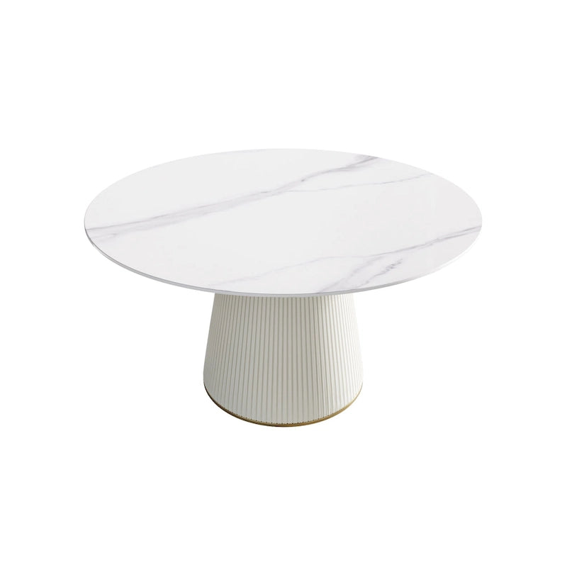 Table à manger ronde sur pied en PU, imitation marbre