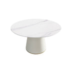 Table à manger ronde sur pied en PU, imitation marbre