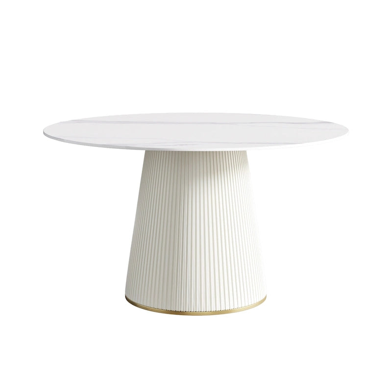 Table à manger ronde sur pied en PU, imitation marbre