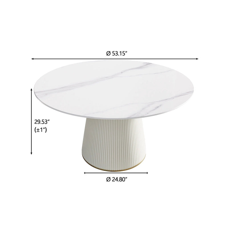 Table à manger ronde sur pied en PU, imitation marbre
