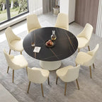 Table à manger ronde sur pied en PU, imitation marbre