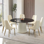 Table à manger ronde sur pied en PU, imitation marbre