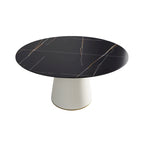 Table à manger ronde sur pied en PU, imitation marbre