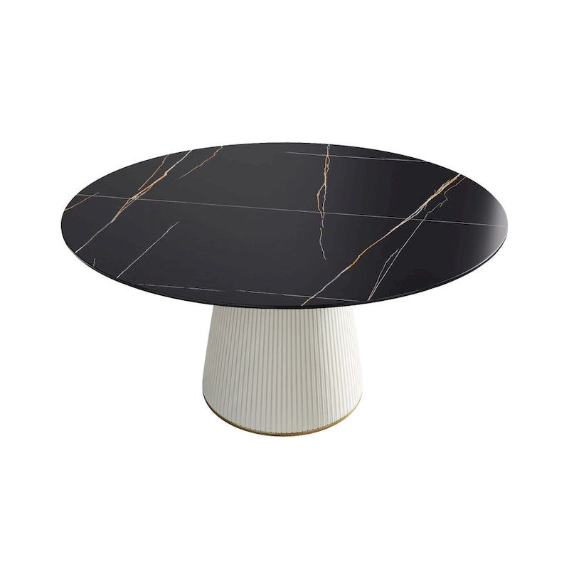 Table à manger ronde sur pied en PU, imitation marbre