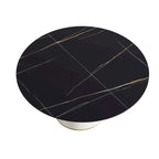 Table à manger ronde sur pied en PU, imitation marbre