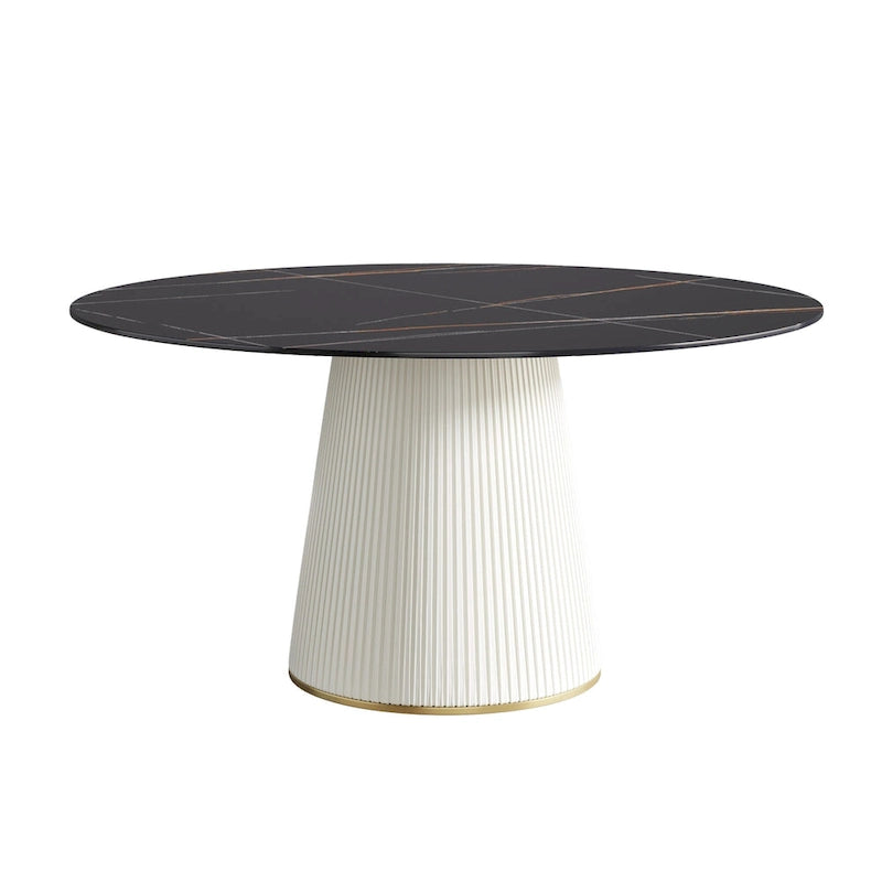 Table à manger ronde sur pied en PU, imitation marbre