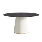 Table à manger ronde sur pied en PU, imitation marbre