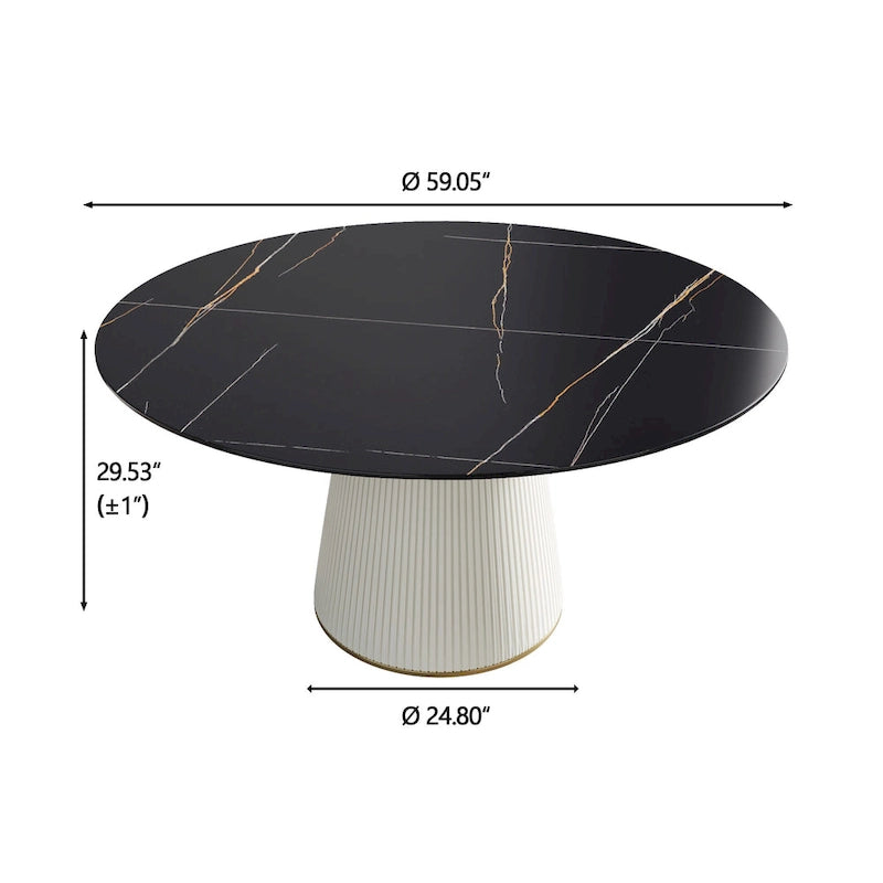 Table à manger ronde sur pied en PU, imitation marbre