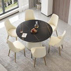Table à manger ronde sur pied en PU, imitation marbre