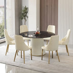 Table à manger ronde sur pied en PU, imitation marbre