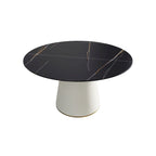 Table à manger ronde sur pied en PU, imitation marbre
