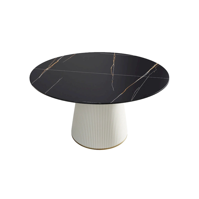 Table à manger ronde sur pied en PU, imitation marbre