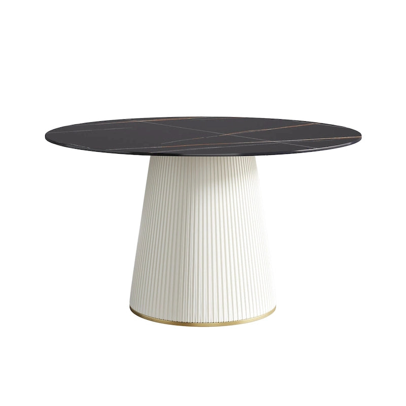 Table à manger ronde sur pied en PU, imitation marbre